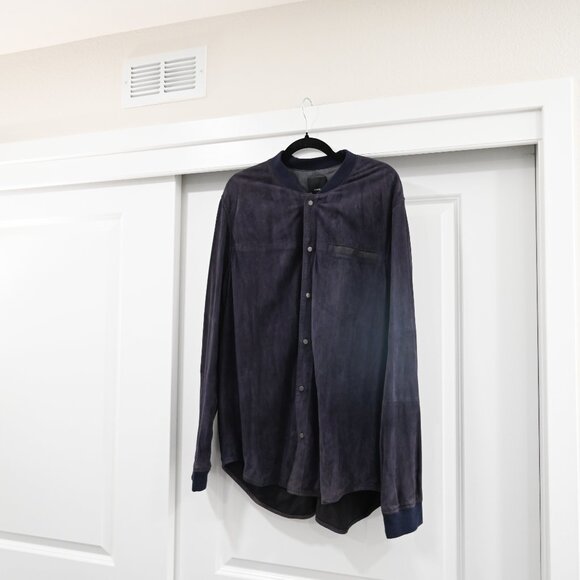 Vince Size XL 100% Goat Leather Suede Button Down Shirt - Picture 10 of 10